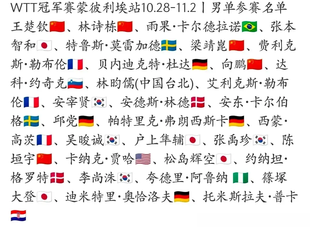 月份乒乓球, 男队缺席
